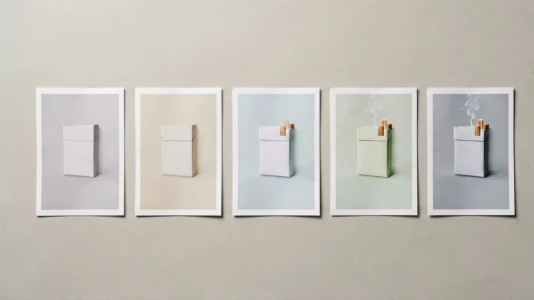 Plain unbranded catalogue blocks arranged for comparing menthol cigarette records in Australia