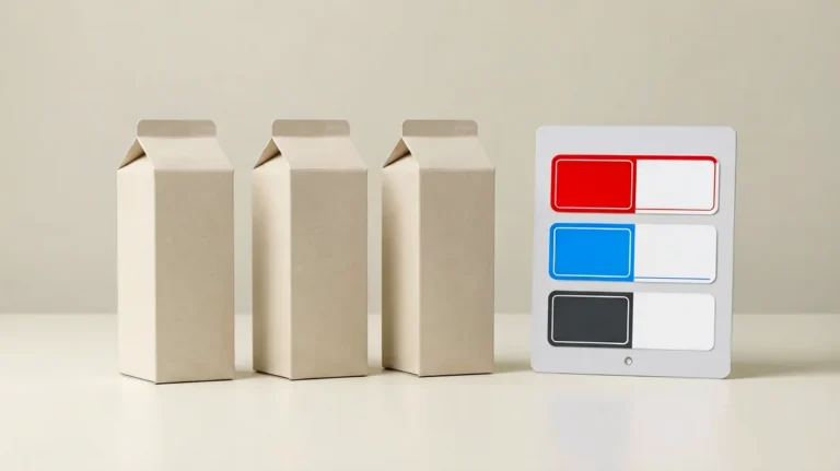 Three unbranded carton-shaped catalogue records arranged for comparing cigarette carton price bands in Australia