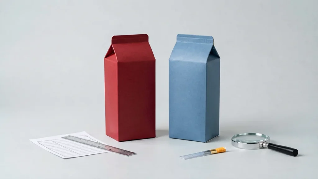 Neutral red and blue carton-shaped boxes arranged for comparing Dunhill Blue and Dunhill Red product records in Australia