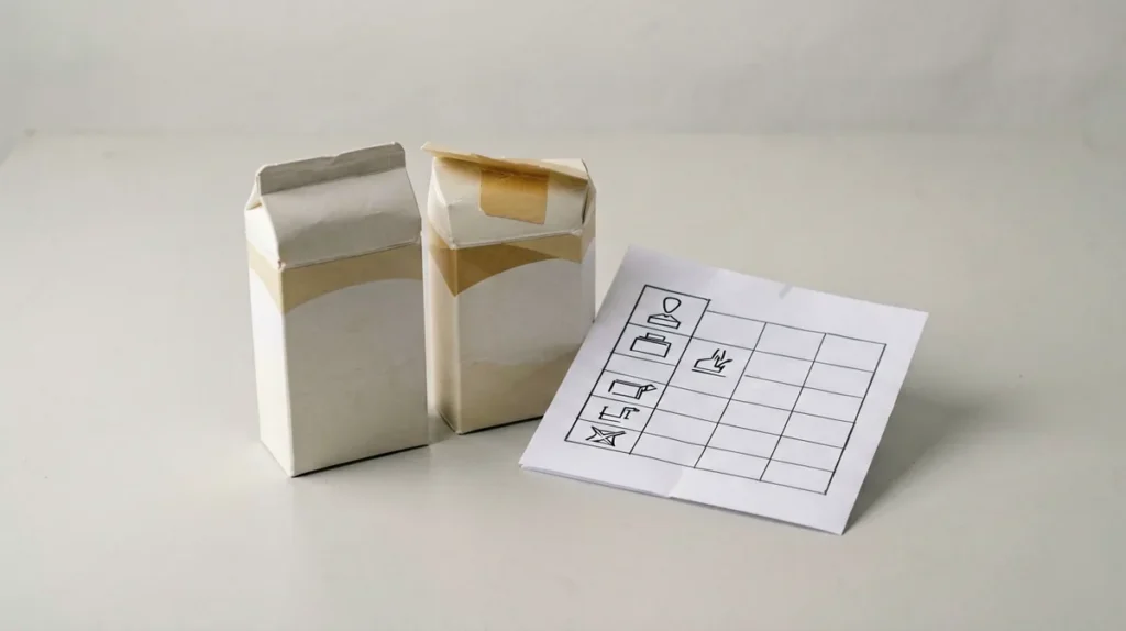 Generic soft-pack carton forms arranged for comparing Manchester Red and Sapphire Blue catalogue records in Australia