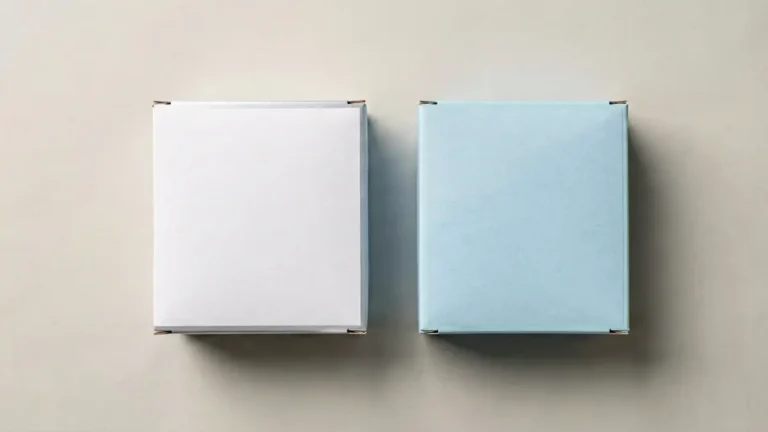Editorial comparison of two blank unbranded cartons side by side, one matte white and one ice blue, representing two distinct Marlboro carton records in the Gexlora catalogue