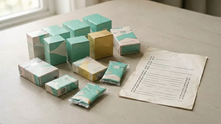 Generic mint-flavoured cigarette cartons and slim packs arranged for a catalogue comparison
